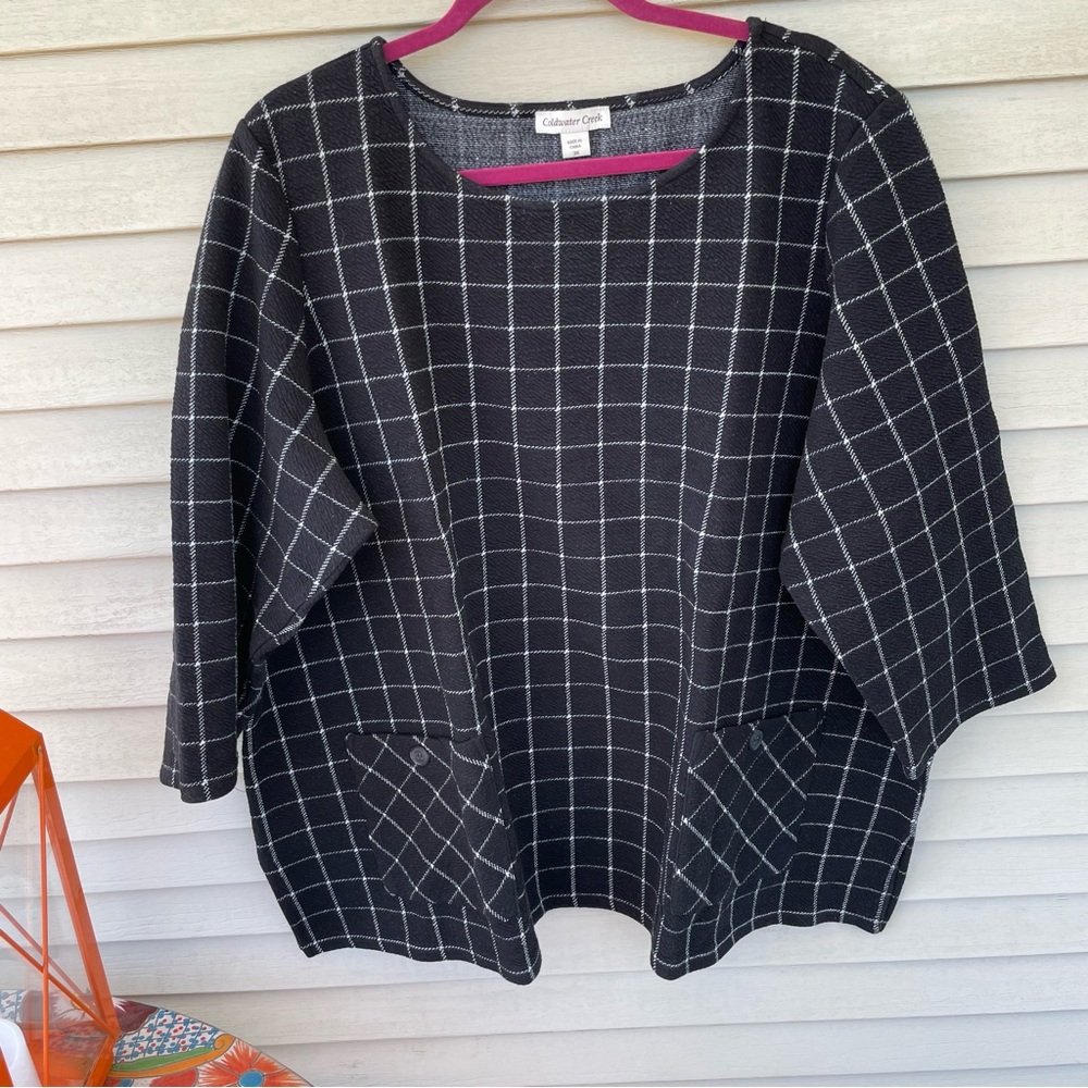 Coldwater Creek Black and White Windowpane Textured Knit Tunic Size 3X